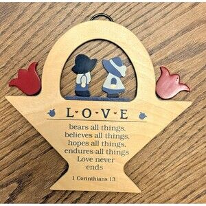 Vtg DEXSA The Giving Company Wooden Wall Hanging Folk Art Love 1 Corinthians 13